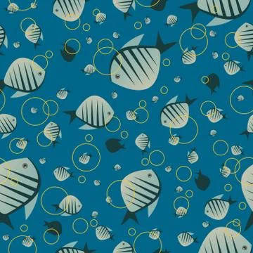 Pattern with cute fish in blue color Stock Illustration