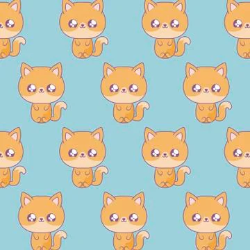 Pattern of cute foxes baby animals kawaii style Stock Illustration