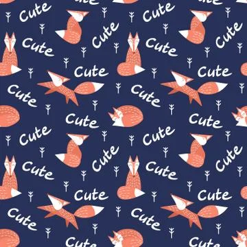Pattern with cute foxes in scandinavian style Stock Illustration