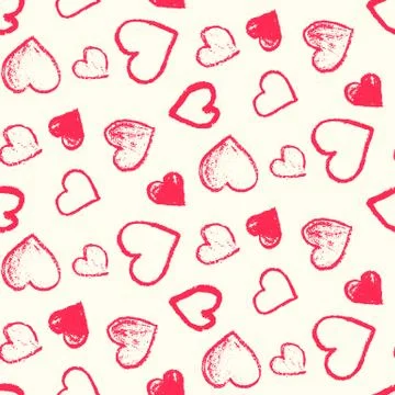 Pattern with cute grunge red and pink hearts Stock Illustration