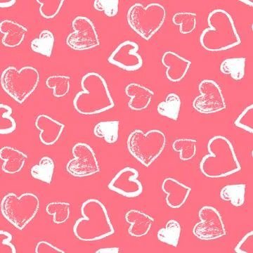 Pattern with cute grunge white hearts on pink Stock Illustration