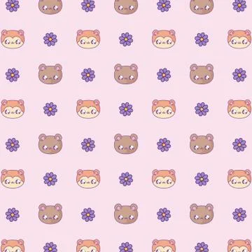 Pattern cute heads of bear and fox baby kawaii style イラスト素材