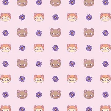 Pattern cute heads of bear and fox baby kawaii style Stock Illustration