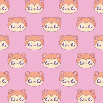 Pattern cute heads monkey baby kawaii style Stock Illustration