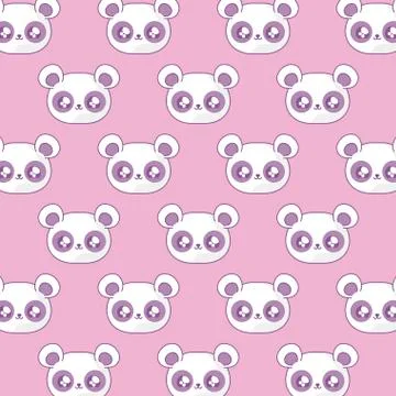 Pattern cute heads panda bear baby kawaii style Stock Illustration