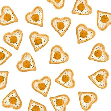 A pattern of cute heart shaped white bread with eggs inside with chopped celery  Stock Illustration