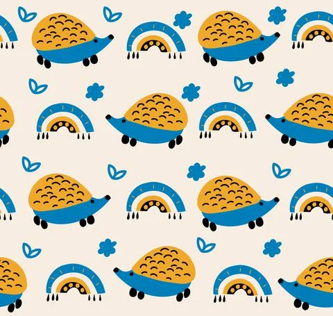 Pattern with cute hedgehogs. Vector kids illustration Stock Illustration