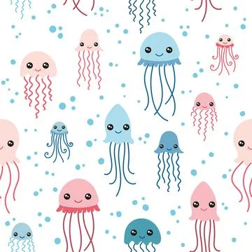 Pattern with cute jellyfish Stock Illustration