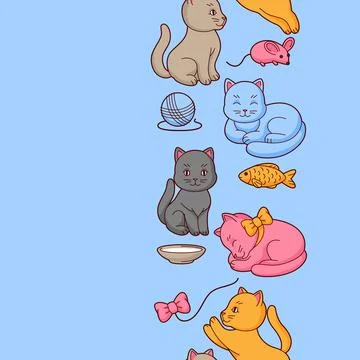 Pattern with cute kawaii cats. Fun animal background. イラスト素材