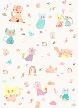Pattern cute Kittens and cats. Great for background, wallpaper, wrapping pape Stock Illustration