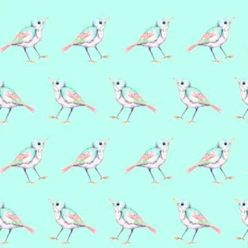 Pattern with cute little birds Stock Illustration