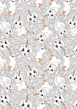 PATTERN WITH cute little cat unicorn Stock Illustration