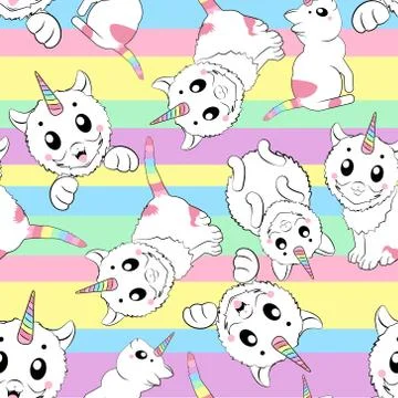 PATTERN WITH cute little cat unicorn on abstract Stock Illustration