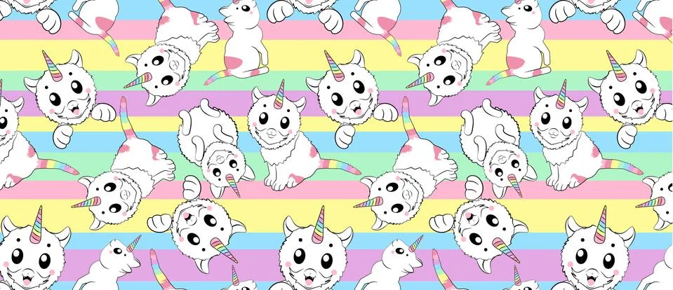 PATTERN WITH cute little cat unicorn on abstract Stock Illustration