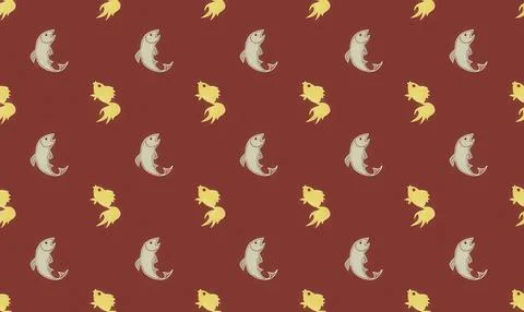 Pattern of cute mice in yellow and gray on brown background Stock Illustration