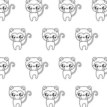 Pattern of cute monkeys baby animals kawaii style 스톡 일러스트