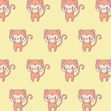 Pattern of cute monkeys baby animals kawaii style Illustrazione stock