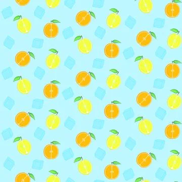Pattern with cute oranges, lemons and ice cubes Stock Illustration