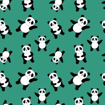 Pattern with cute panda bears random oriented Stock Illustration
