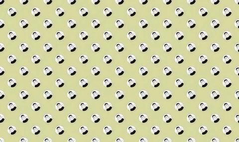 Pattern of cute panda faces on yellow background Stock Illustration