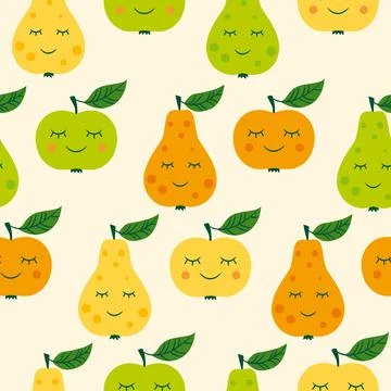 Pattern with cute pears and apples. Stock Illustration