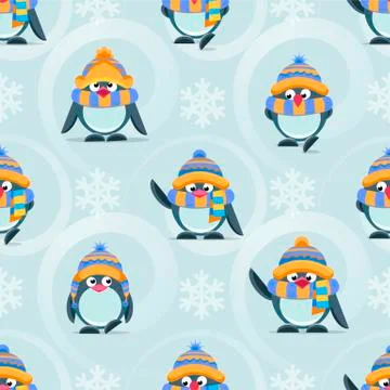 Pattern with cute penguins Stock Illustration