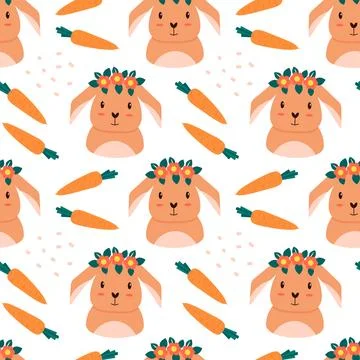 Pattern with cute rabbit and carrot. Seamless pattern Stock Illustration