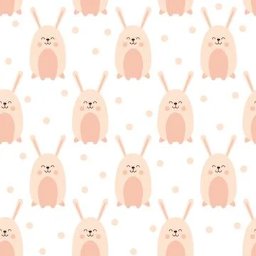 Pattern with a cute rabbit on a white background with circles Stock Illustration