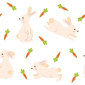 Pattern with cute rabbits and carrots Stock Illustration