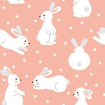 Pattern with cute rabbits and dots Stock Illustration