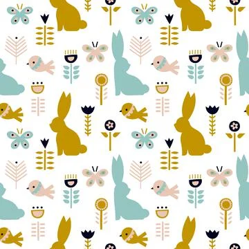 The pattern is cute with rabbits and flowers Stock Illustration