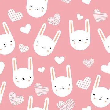 Pattern with cute rabbits and hearts Stock Illustration