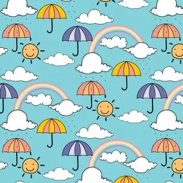Pattern with cute rainbow and umbrella. Illustrazione stock