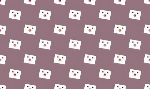 Pattern of cute square faces with different expressions on purple background Stock Illustration