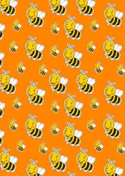 Pattern with cute striped little bumble bee or honey bee logo Stock Illustration