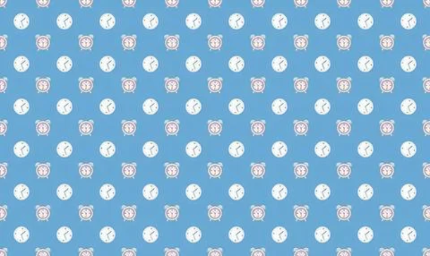 Pattern of cute teddy bears and clocks on blue background Stock Illustration