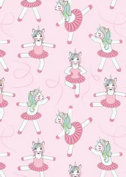 PATTERN WITH Cute Unicorn ballerina. Stock Illustration