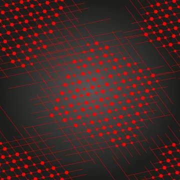 Pattern. Cute vintage red lines and red circles on black background Stock Illustration