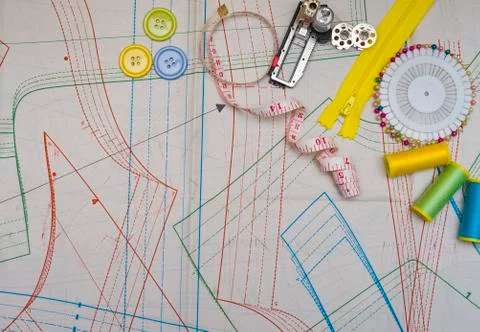 Pattern cutting and sewing Stock Photos