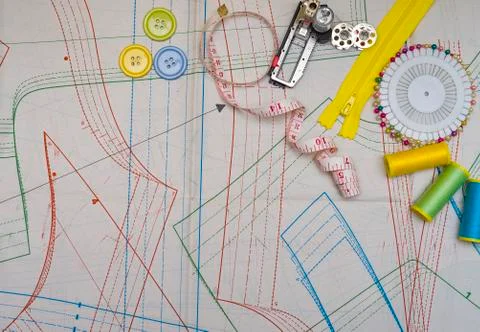 Pattern cutting and sewing Stock Photos