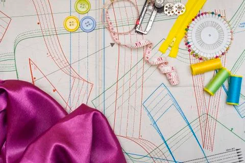 Pattern cutting and sewing Stock Photos