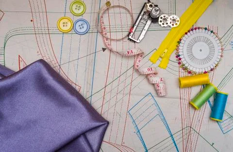 Pattern cutting and sewing Stock Photos