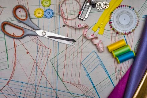 Pattern cutting and sewing Stock Photos