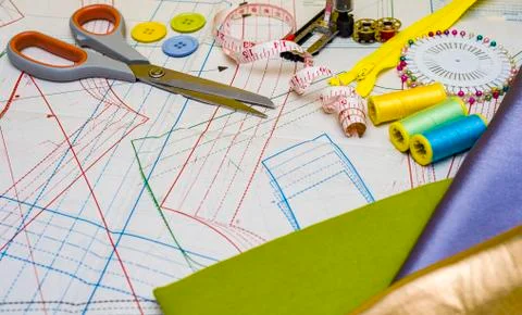 Pattern cutting and sewing Stock Photos