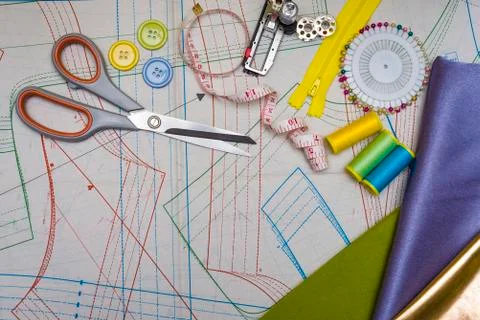 Pattern cutting and sewing Stock Photos
