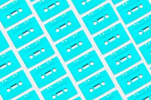 Pattern of cyan audio cassette isolated on white background. Stock Illustration