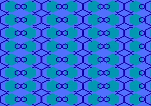 Pattern with Cyan Hexagonal Shapes and Dark Blue Geometric Net 스톡 일러스트
