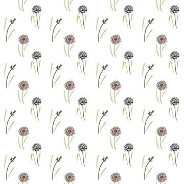 Pattern of dandelions on white background Stock Illustration