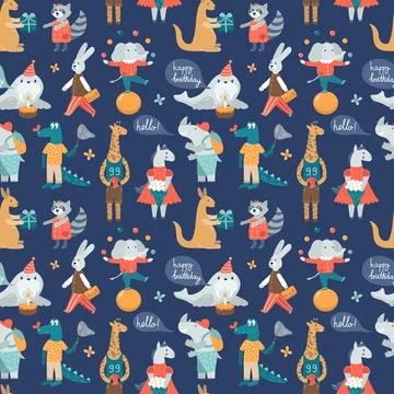 Pattern on dark with animals Stock Illustration