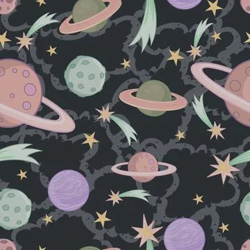 Pattern, on a dark background, multi-colored planets, space, vector illustrat イラスト素材